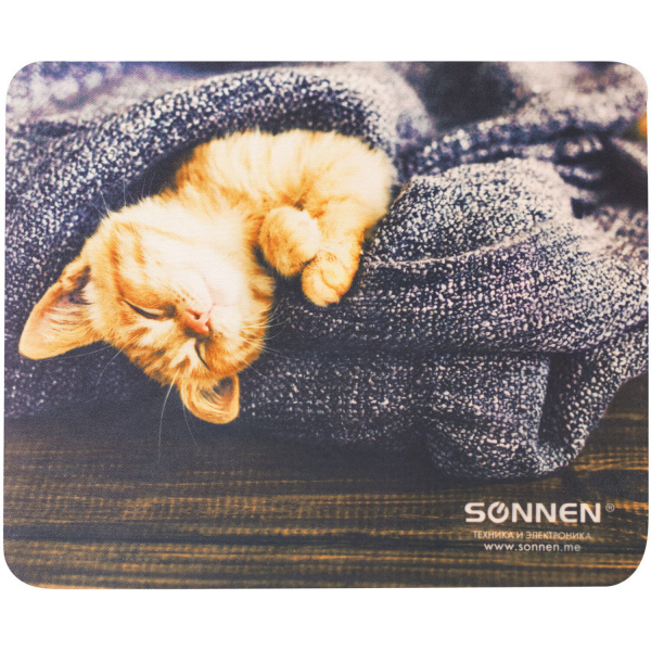 Коврик для мыши SONNEN "KITTEN", резина + ткань, 220х180х3 мм, 513313
