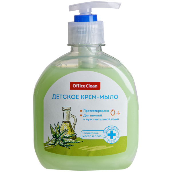 Мыло-крем жидкое ДЕТСКОЕ 300мл OfficeClean "Оливковое масло и алоэ", с дозатором