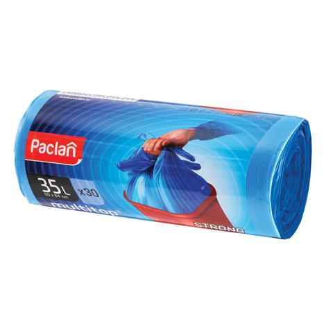Мешки д/мусора 35л с ручками PACLAN "Multitop" в рулоне 30шт, ПВД 15мкм, синие шк41641
