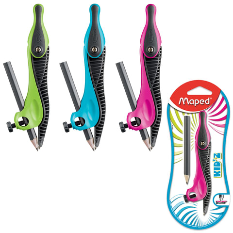 Циркуль MAPED (Франция) "Kid'z", 120 мм, пластик., карандаш в комплекте, ассорти, блистер, 191610