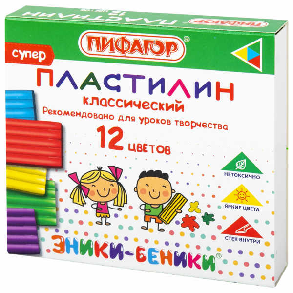 Пластилин классический ПИФАГОР "ЭНИКИ-БЕНИКИ СУПЕР", 12 цветов, 120 г, стек, 106505 Пластилин классический ПИФАГОР "ЭНИКИ-БЕНИКИ СУПЕР", 12 цветов, 120 г, стек, 106505