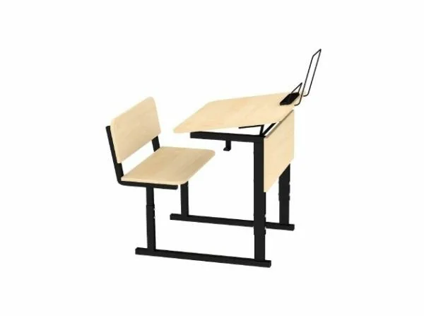 Парта 1-местная регулируемая по высоте и наклону столешницы 0-10° на прямоугольной трубе Клен 