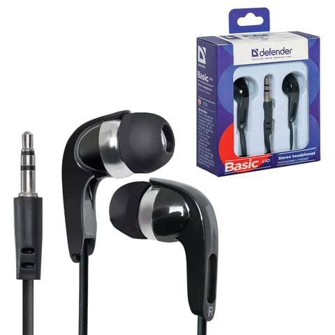 Наушники DEFENDER Basic 610, проводные, 1,1 м, стерео, вкладыши, черный