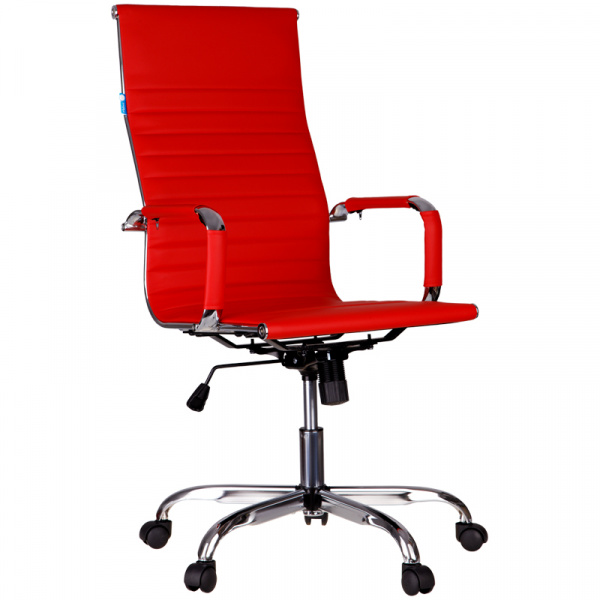 Кресло руководителя Helmi HL-E17 "Slim", экокожа красная, хром 311362