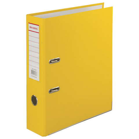 Папка-регистратор BRAUBERG с покрытием из ПВХ, 80 мм, с уголком, желтая (удвоенный срок службы), 22