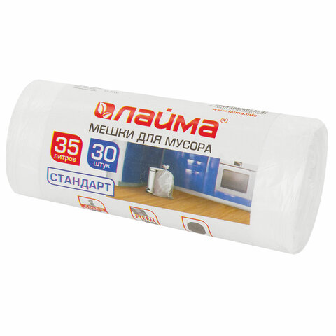 Мешки д/мусора 35л LAIMA в рулоне 30шт., ПНД 6мкм, 48х55см, БЕЛЫЕ