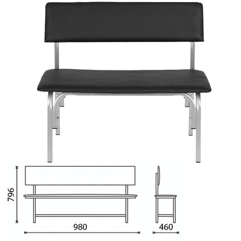Банкетка со спинкой "Астрид" (ш980*г470*в790), серый каркас, кожзам черный, БМ9 К-01
