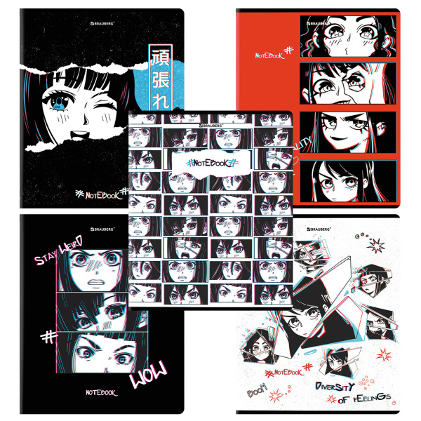 Тетрадь А5 48л. клетка BRAUBERG скоба, глянцевый лак, Аниме (микс в спайке)