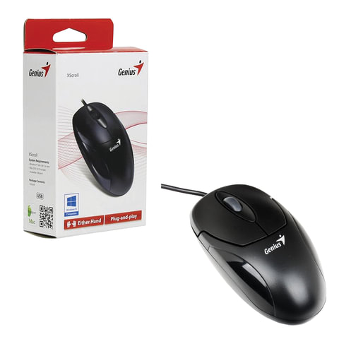 Мышь проводная оптическая GENIUS XScroll V3, USB, 2кнопки+ 1колесо-кнопка, чёрный, 33100