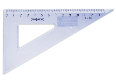 Треугольник пластиковый 30*13 см ПИФАГОР, тонированный, прозрачный, 210846
