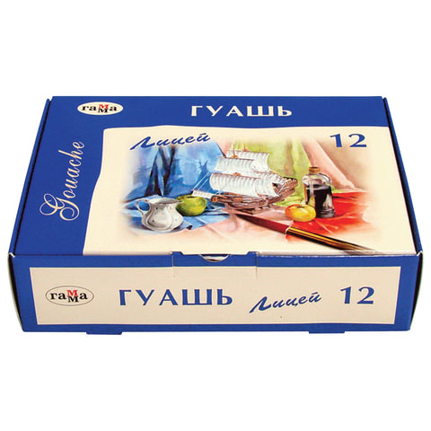 Гуашь ГАММА "Лицей", 12 цветов по 20 мл, без кисти, картонная упаковка, 222026