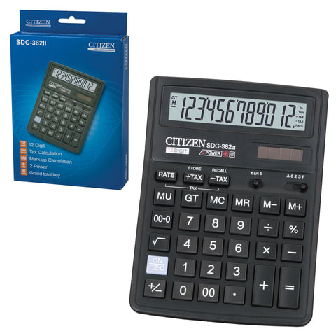Калькулятор CITIZEN настольный SDC-382, 12 разр., двойное питание, 190х136мм, оригинальный Калькулятор CITIZEN настольный SDC-382, 12 разр., двойное питание, 190х136мм, оригинальный