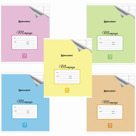 Тетрадь 12л. BRAUBERG ЭКО косая линия, обложка плотная мелованная бумага, ПАСТЕЛЬНАЯ С УГОЛКОМ