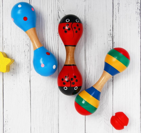 Маракас двусторонний "Горошек", средний, МИКС