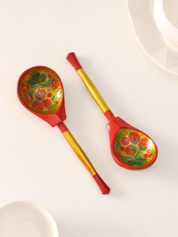 Ложка полубаская "Хохлома", традиционная роспись 19х6см