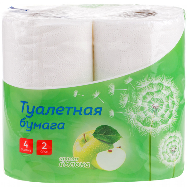 Бумага туалетная OfficeClean 2-слойная, 4шт. х14.5м, тиснение, белая, яблоко