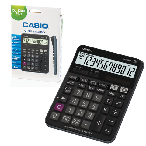 Калькулятор CASIO настольный DJ-120DPLUS-W, 12 разрядов, двойное питание, 192х144 мм, европодвес, че