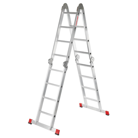 Лестница-трансформер 4х4 ступеней, высота 4,52 м, (4 секции по 1,2 м) алюминиевая, вес 16,5 кг