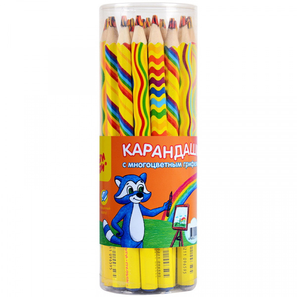 Карандаш с многоцветным грифелем Мульти-Пульти "Енот и радуга", кругл., заточен., ассорти