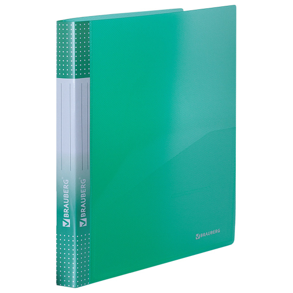 Папка на 2 кольцах BRAUBERG Диагональ, 25мм, внутренний карман, тонир. зеленая, до 170л,0,7мм,227505