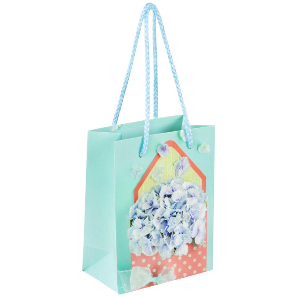 Пакет подарочный 11,4x6,4x14,6см ЗОЛОТАЯ СКАЗКА "Summer Flowers", глиттер, голубой, 608246