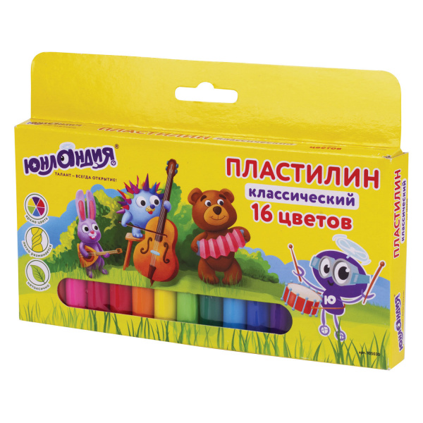 Пластилин классический ЮНЛАНДИЯ "ЮНЛАНДИК-МУЗЫКАНТ", 16 цв., 320 г, ВЫСШЕЕ КАЧЕСТВО, 105030
