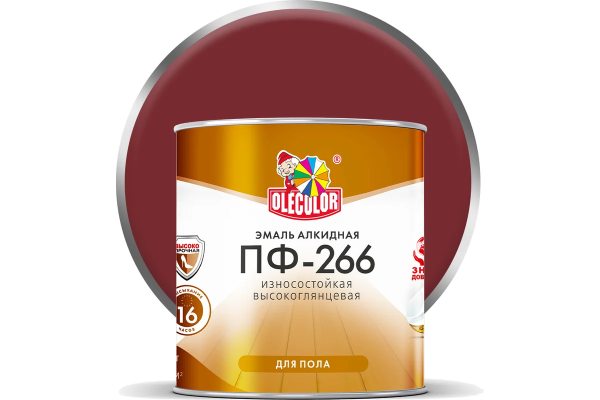 Эмаль для пола OLECOLOR ПФ-266 красно-коричневый, 1.9 кг 4300000273