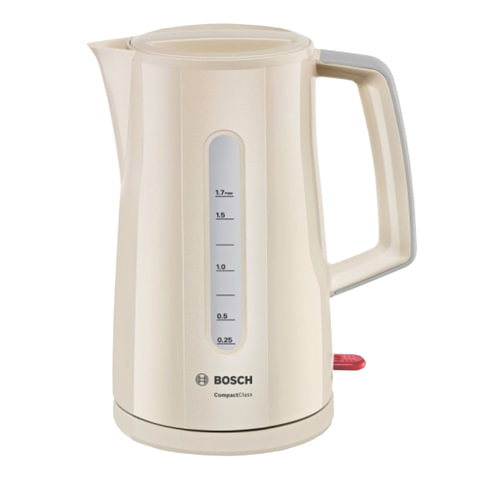 Чайник BOSCH TWK3A017, 1,7л, 2400Вт, закрытый нагревательный элемент, пластик, бежевый