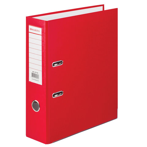 Папка-регистратор BRAUBERG с покрытием из ПВХ, 80 мм, с уголком, красная (удв. срок службы), 227192