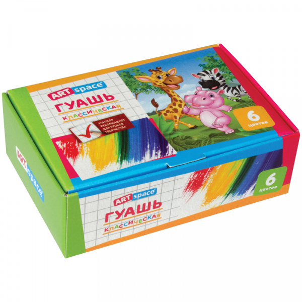 Гуашь ArtSpace, 06 цветов, 10мл, картон