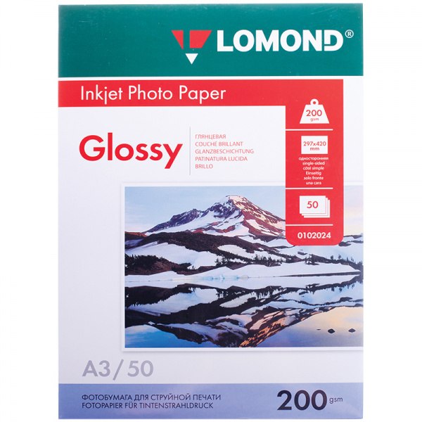 Фотобумага А3 для стр. принтеров Lomond, 200г/м2 (50л) гл.одн.
