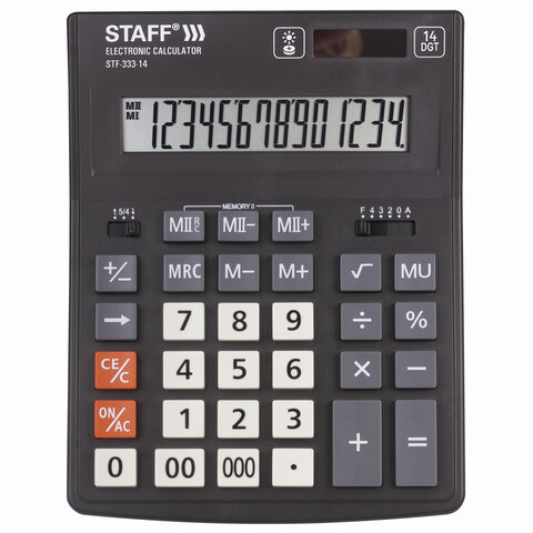 Калькулятор STAFF PLUS настольный STF-333, 14 разрядов, двойное питание, 200x154мм