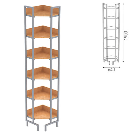 Стеллаж на металлокаркасе угловой 1900х450х450 мм, серый каркас, 6 полок ЛДСП ольха