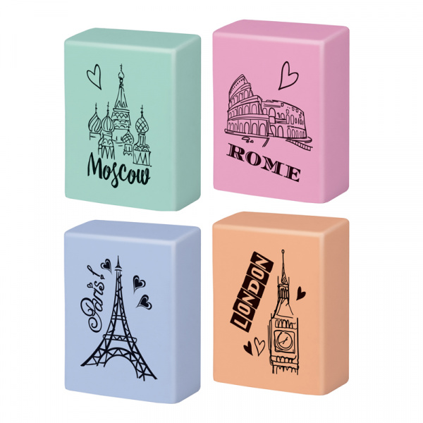 Ластик Berlingo "Capitals", прямоугольный, термопластичная резина, цвета ассорти 23*19*9мм BLc_00460