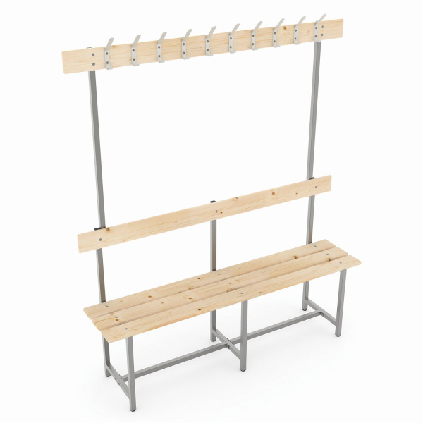 Скамья с вешалкой, спинкой «СВТ 5», 1765×1500×395 мм, 10 крючков, каркас металлический серый, сидень