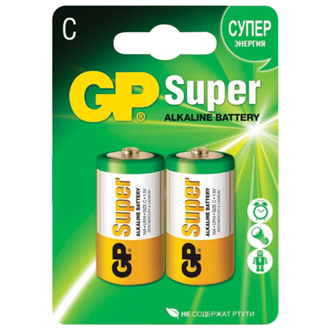Батарейки GP Super, С (LR14, 14А), алкалиновые, в блистере, 14A-2CR2