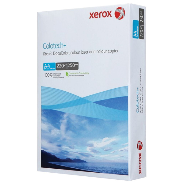 Бумага для цветной лазерной печати А4, 220 г/м2, 250 л., XEROX COLOTECH+ Blue, Австрия, 161% CIE, 00