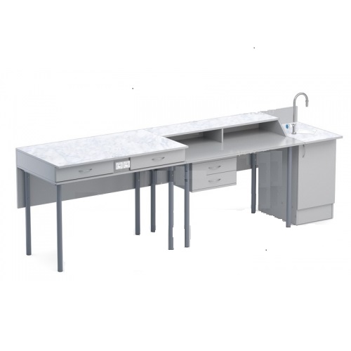 Зона демонстрационная для химии и биологии, 2800х700х900мм, ЛДСП, пластик, м/к серый