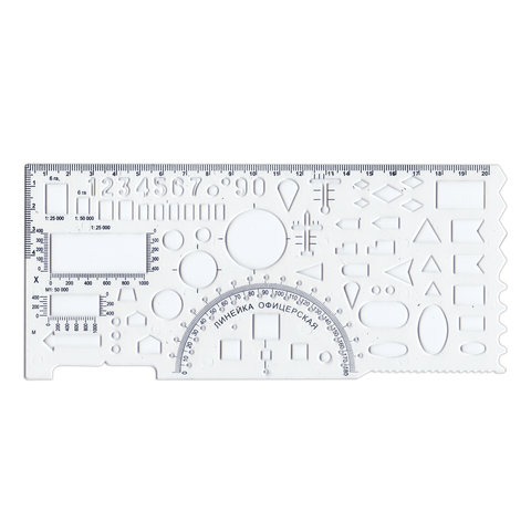 Линейка офицерская 20 см (командирская) ПИФАГОР, прозрачная, 65 тактических элементов, со шкалами