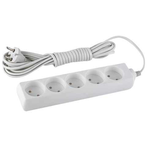 Удлинитель ЭРА, 5 розеток, 5 м, 2х0,75 мм, 1300 Вт, без заземления, белый, UX-5-5m