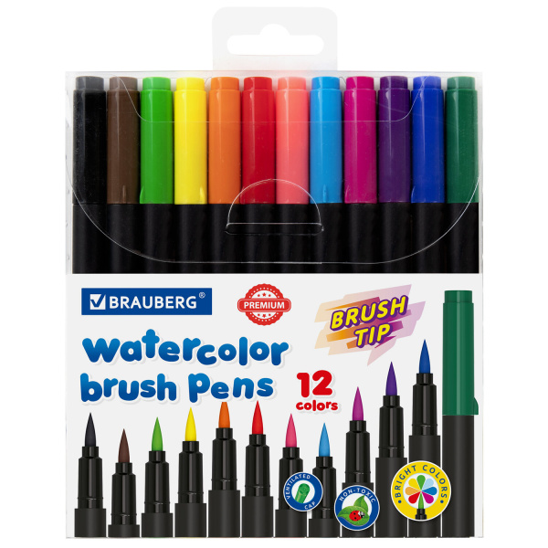 Фломастеры с наконечником-кистью 12 цветов, вентилируемый колпачок, BRAUBERG "PREMIUM", 152195 Фломастеры с наконечником-кистью 12 цветов, вентилируемый колпачок, BRAUBERG "PREMIUM", 152195