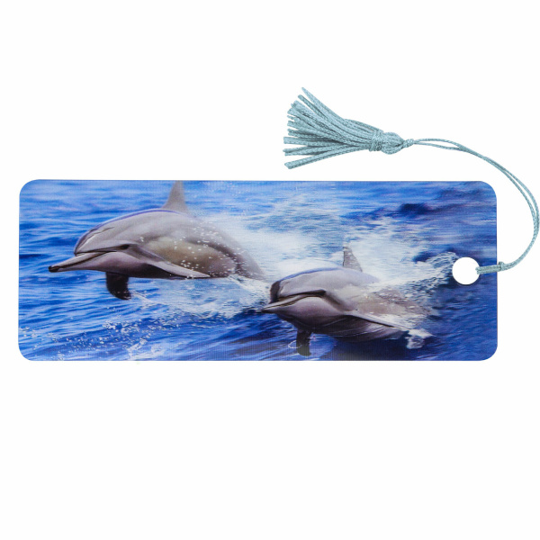 Закладка для книг с линейкой, 3D-объемная, BRAUBERG "Дельфины", с декоративным шнурком
