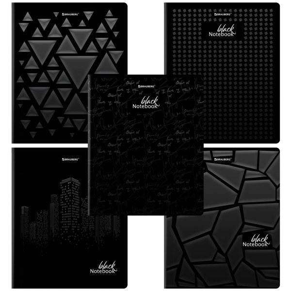 Тетрадь 48л. клетка BRAUBERG, скоба, матовая ламинация, выборочный лак, "Black" 