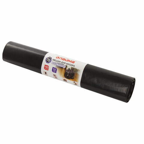 Мешки д/мусора 160л ЛАЙМА, в рулоне 10шт, ПВД, 100мкм, 90*110см, черные