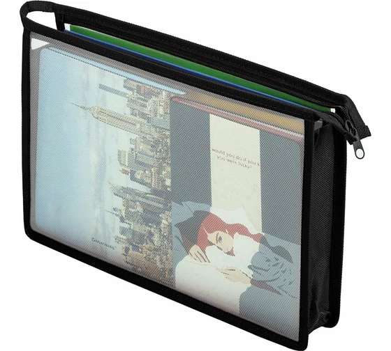 Папка для тетрадей А4 ПИФАГОР, пластик, молния сверху, прозрачная, черный, 272107