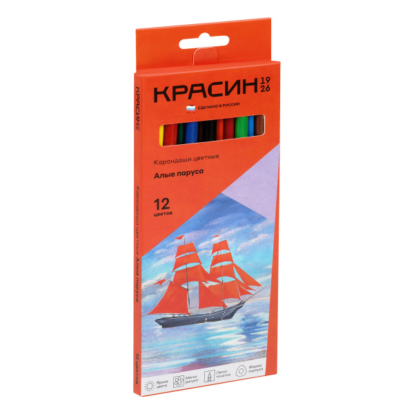 Карандаши цветные Красин "Алые Паруса", 12цв., трехгран., заточен., картон, европодвес 120100