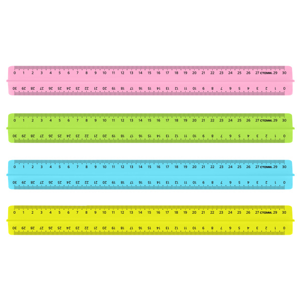 Линейка 30см СТАММ, пластиковая, с держателем, прозрачная, неоновые цвета, ассорти