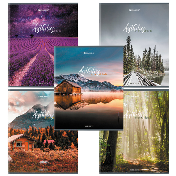 Тетрадь 96л. клетка BRAUBERG, скоба, глянцевая ламинация, Nature