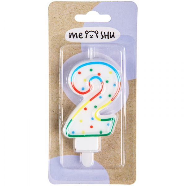 Свеча для торта с держателем MESHU "Цифра 2", 8,5см, блистер MS_32379