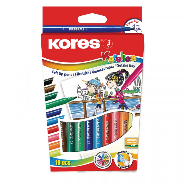 Фломастеры 10цв, Kores, вент.колп, 29011